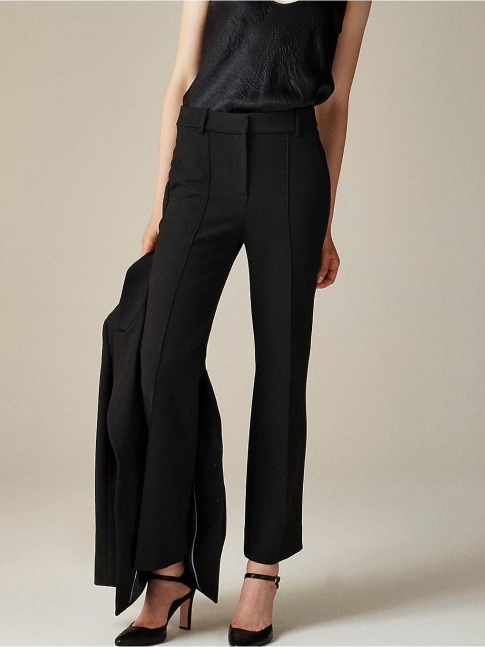 J.Crew Black Cropped Natalia Four-Season Stretch Wide-Leg Trousers